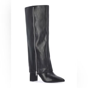 Scoop Women's Faux Leather Fold Over Zip Knee High Boots, Black, Sz 7.5, NWB